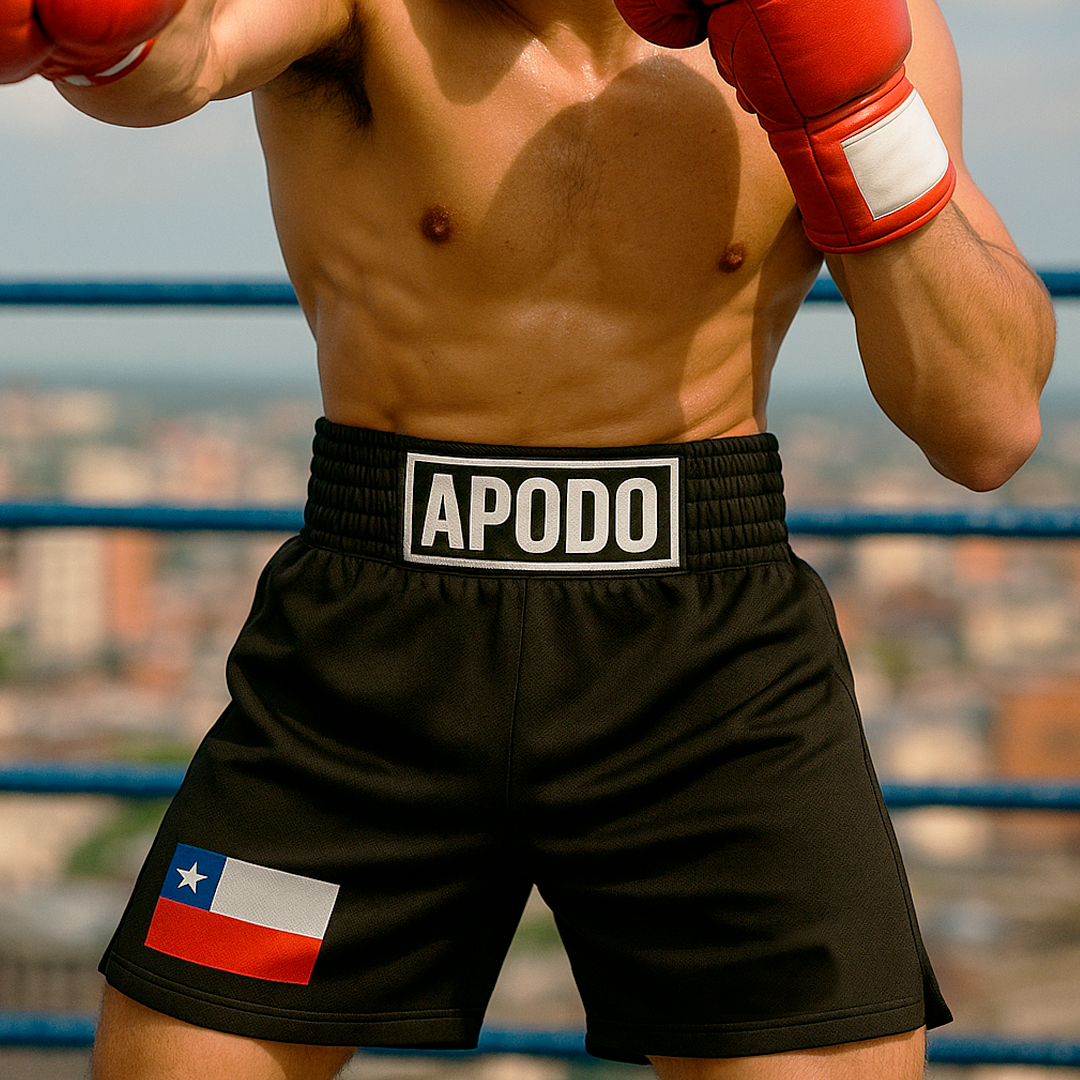 🩳🥊 Short de boxeo personalizado (color negro + hebilla + bandera)