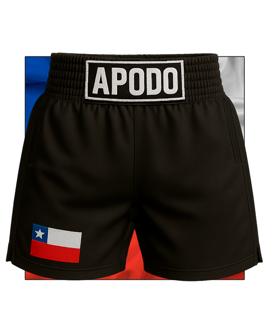 🩳🥊 Short de boxeo personalizado (color negro + hebilla + bandera)
